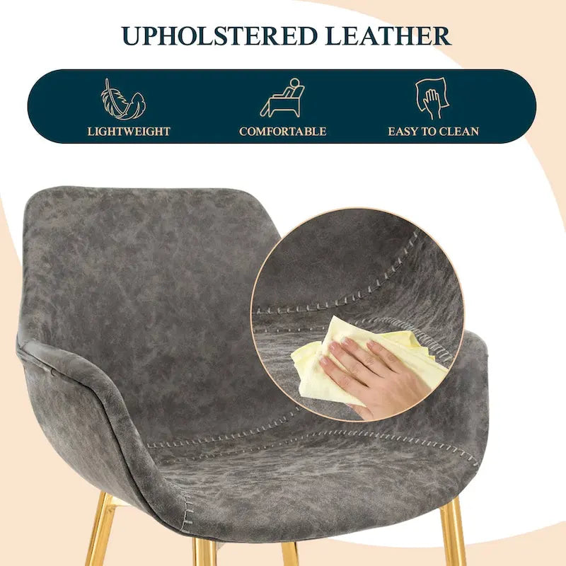 LeisureMod Dining Arm Chair w/ Gold Metal Legs Set of 2 - Light Brown - 24.5Dx25.2Wx33H