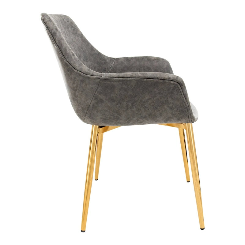 LeisureMod Dining Arm Chair w/ Gold Metal Legs Set of 2 - Light Brown - 24.5Dx25.2Wx33H