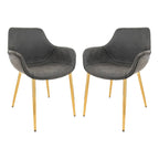 LeisureMod Dining Arm Chair w/ Gold Metal Legs Set of 2 - Light Brown - 24.5Dx25.2Wx33H