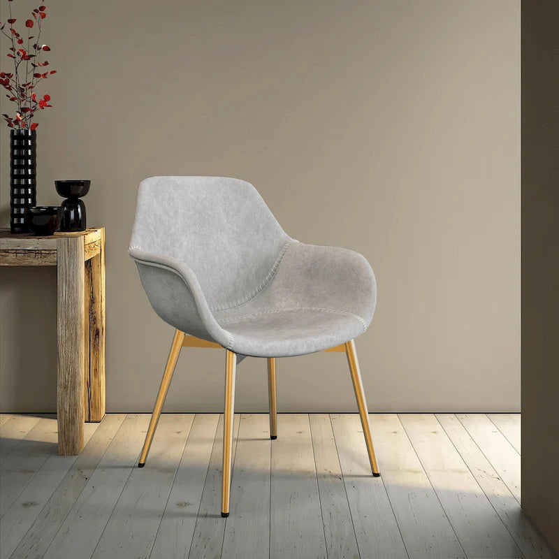 LeisureMod Dining Arm Chair w/ Gold Metal Legs Set of 2 - Light Brown - 24.5Dx25.2Wx33H