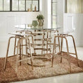 Set da pranzo Nova con piano tondo in vetro e base in ferro Vortex, 5 pezzi, altezza bancone, di iNSPIRE Q Bold