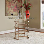 Set da pranzo Nova con piano tondo in vetro e base in ferro Vortex, 5 pezzi, altezza bancone, di iNSPIRE Q Bold