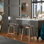 Set da pranzo Nova con piano tondo in vetro e base in ferro Vortex, 5 pezzi, altezza bancone, di iNSPIRE Q Bold