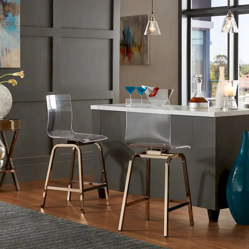 Set da pranzo Nova con piano tondo in vetro e base in ferro Vortex, 5 pezzi, altezza bancone, di iNSPIRE Q Bold