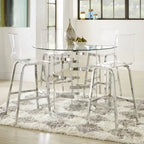 Set da pranzo Nova con piano tondo in vetro e base in ferro Vortex, 5 pezzi, altezza bancone, di iNSPIRE Q Bold