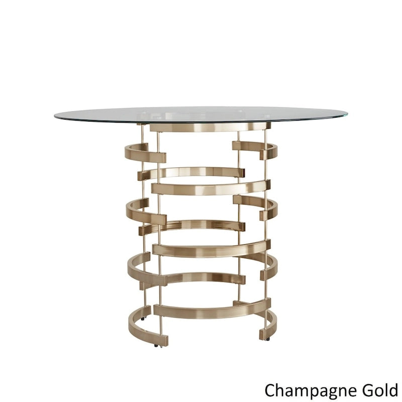 Set da pranzo Nova con piano tondo in vetro e base in ferro Vortex, 5 pezzi, altezza bancone, di iNSPIRE Q Bold