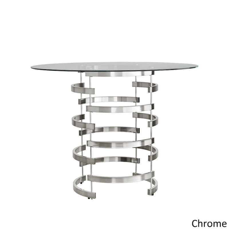 Set da pranzo Nova con piano tondo in vetro e base in ferro Vortex, 5 pezzi, altezza bancone, di iNSPIRE Q Bold