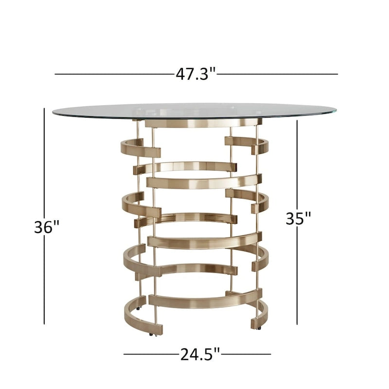 Set da pranzo Nova con piano tondo in vetro e base in ferro Vortex, 5 pezzi, altezza bancone, di iNSPIRE Q Bold