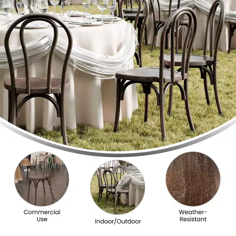 Flash Furniture HERCULES 2 Pack Commercial Indoor/Outdoor Wood Look Resin Thonet Style Chair