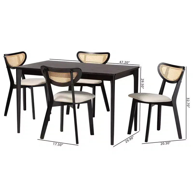 Set da pranzo da 5 pezzi in legno stile moderno di metà secolo Baxton Studio Dannell