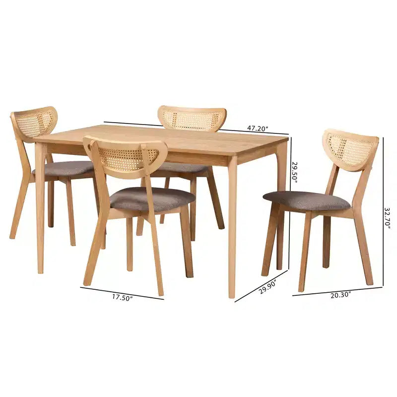 Set da pranzo da 5 pezzi in legno stile moderno di metà secolo Baxton Studio Dannell