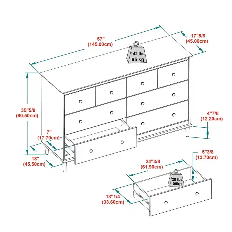 Saracina Home Stiva Classic Mid Century Modern Horizontal 6 Drawer Dresser