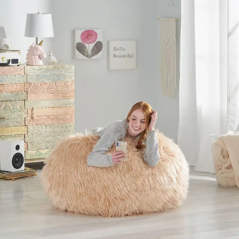 Mosier Modern Glam Faux Fur Bean Bag by Christopher Knight Home