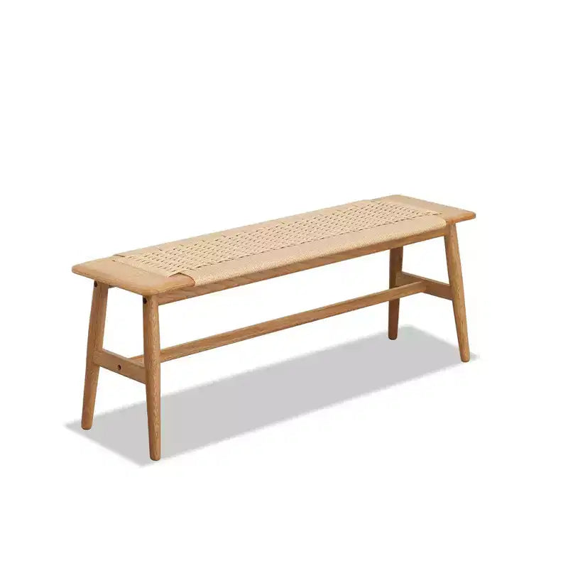 Woven Bench, Solid Oak Wood Dining Room Bench w/Rustic, Hand Woven Design, Long Bench Kitchen Bench for Dining Room Bedroom Entryway Bathroom