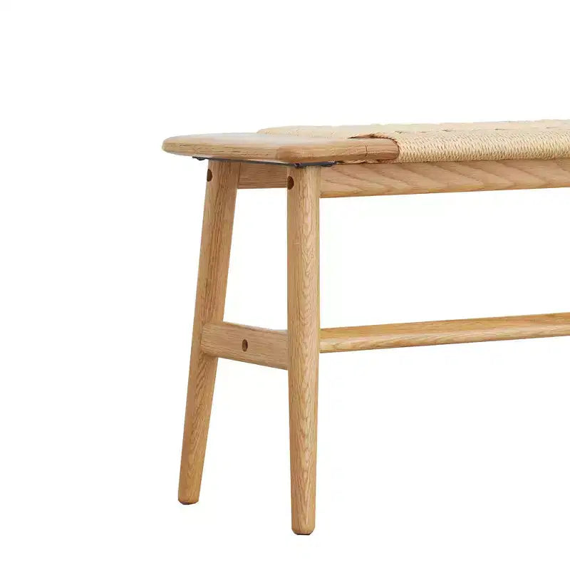 Woven Bench, Solid Oak Wood Dining Room Bench w/Rustic, Hand Woven Design, Long Bench Kitchen Bench for Dining Room Bedroom Entryway Bathroom