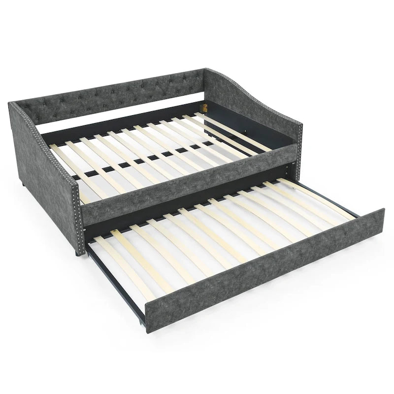 Upholstered Tufted Sofa Bed with Trundle