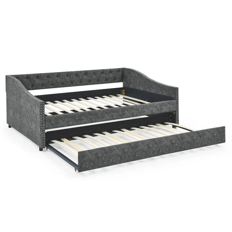 Upholstered Tufted Sofa Bed with Trundle