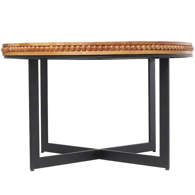 Tavolino da Caffè con Perle di Legno e Base a X in Metallo - Marrone - Roche River Decor - 30Lx30Px16H