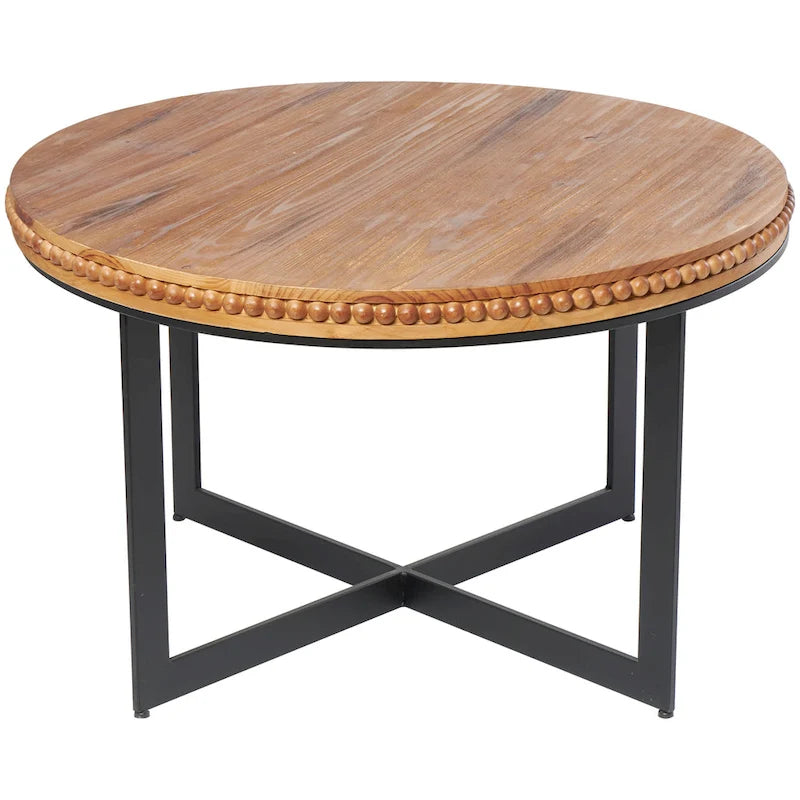 Tavolino da Caffè con Perle di Legno e Base a X in Metallo - Marrone - Roche River Decor - 30Lx30Px16H