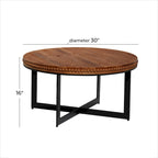 Wood Beaded Coffee Table with Metal X-Shaped Base - Brown - Roche River Decor - 30Wx30Lx16H