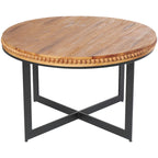 Wood Beaded Coffee Table with Metal X-Shaped Base - Brown - Roche River Decor - 30Wx30Lx16H