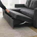 Velvet Sectional Sleeper Sofa Bed Button Tufted Couch with Reversible Storage Chaise - Morden Fort