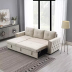 Velvet Sectional Sleeper Sofa Bed Button Tufted Couch with Reversible Storage Chaise - Morden Fort