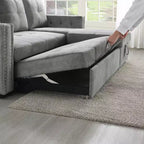 Velvet Sectional Sleeper Sofa Bed Button Tufted Couch with Reversible Storage Chaise - Morden Fort