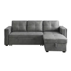 Velvet Sectional Sleeper Sofa Bed Button Tufted Couch with Reversible Storage Chaise - Morden Fort