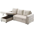 Velvet Sectional Sleeper Sofa Bed Button Tufted Couch with Reversible Storage Chaise - Morden Fort