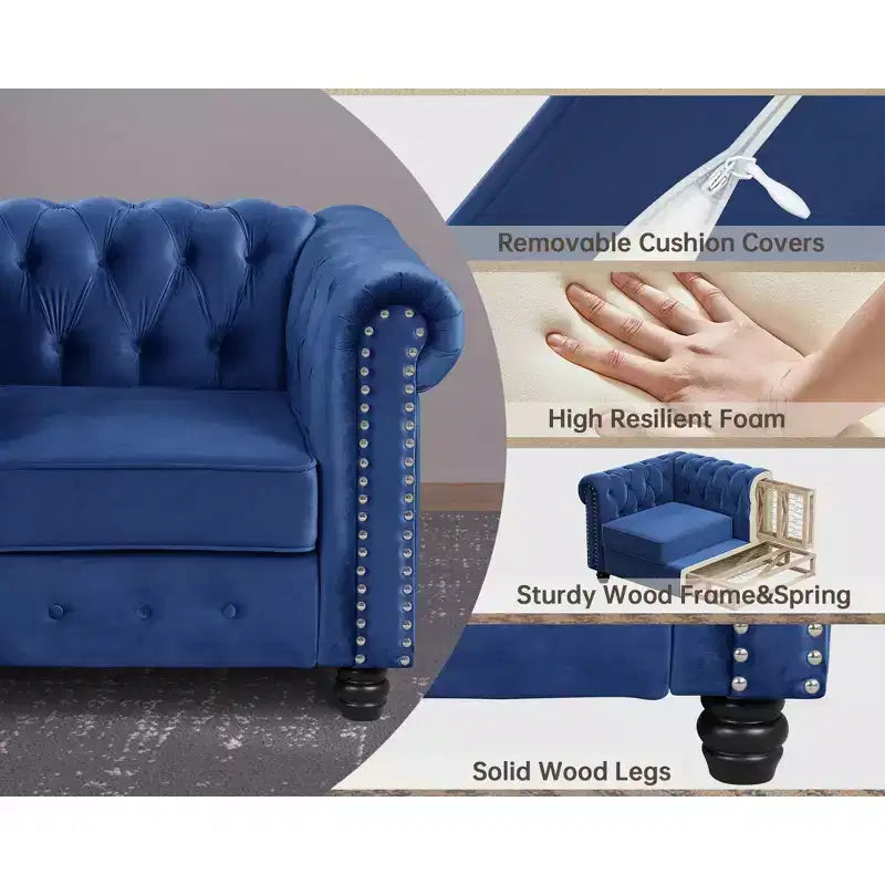 Divani Chesterfield a 3 posti in lino da 6 posti, set divano, poltrona, divanetto, divano trapuntato per soggiorno - Morden Fort