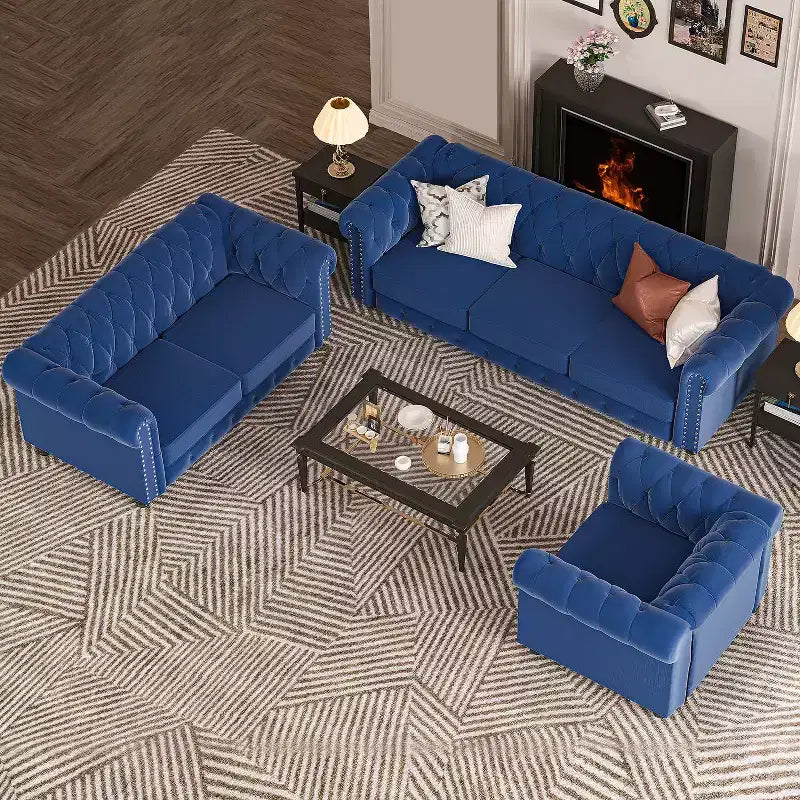 Divani Chesterfield a 3 posti in lino da 6 posti, set divano, poltrona, divanetto, divano trapuntato per soggiorno - Morden Fort