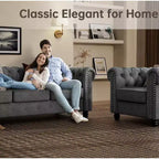 Divani Chesterfield a 3 posti in lino da 6 posti, set divano, poltrona, divanetto, divano trapuntato per soggiorno - Morden Fort