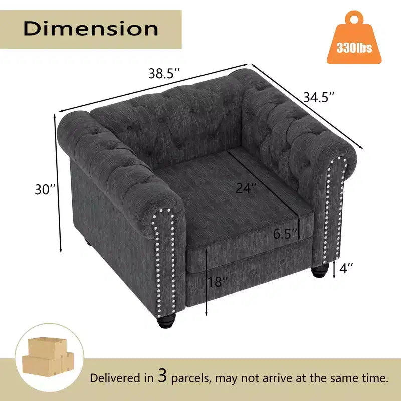 Divani Chesterfield a 3 posti in lino da 6 posti, set divano, poltrona, divanetto, divano trapuntato per soggiorno - Morden Fort