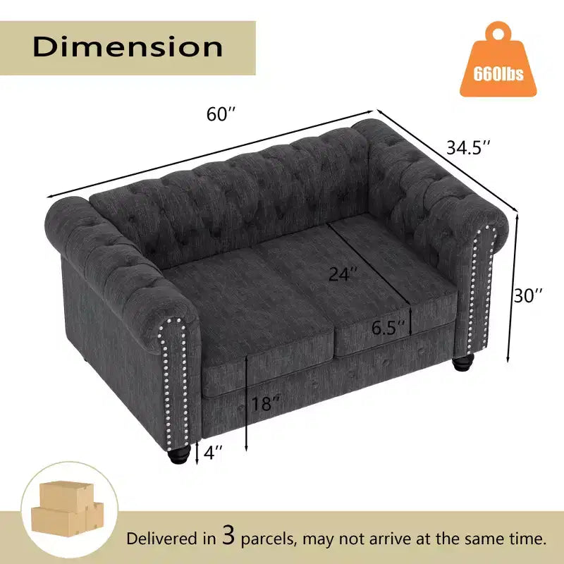 Divani Chesterfield a 3 posti in lino da 6 posti, set divano, poltrona, divanetto, divano trapuntato per soggiorno - Morden Fort