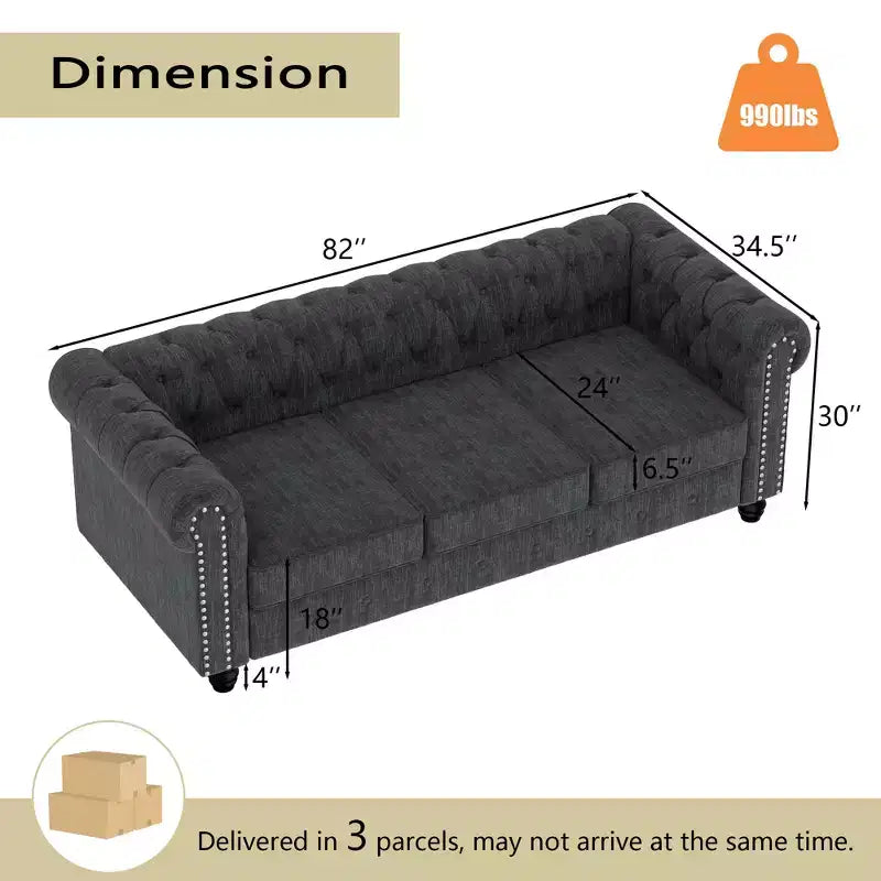 Divani Chesterfield a 3 posti in lino da 6 posti, set divano, poltrona, divanetto, divano trapuntato per soggiorno - Morden Fort