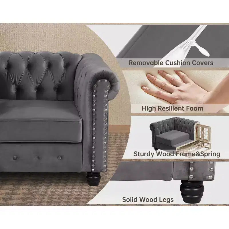 Divani Chesterfield a 3 posti in lino da 6 posti, set divano, poltrona, divanetto, divano trapuntato per soggiorno - Morden Fort