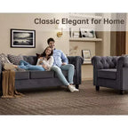 Divani Chesterfield a 3 posti in lino da 6 posti, set divano, poltrona, divanetto, divano trapuntato per soggiorno - Morden Fort