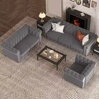 Divani Chesterfield a 3 posti in lino da 6 posti, set divano, poltrona, divanetto, divano trapuntato per soggiorno - Morden Fort