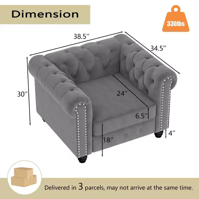 Divani Chesterfield a 3 posti in lino da 6 posti, set divano, poltrona, divanetto, divano trapuntato per soggiorno - Morden Fort