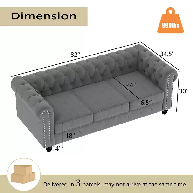 Divani Chesterfield a 3 posti in lino da 6 posti, set divano, poltrona, divanetto, divano trapuntato per soggiorno - Morden Fort
