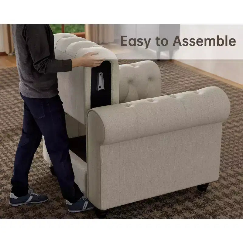 Divani Chesterfield a 3 posti in lino da 6 posti, set divano, poltrona, divanetto, divano trapuntato per soggiorno - Morden Fort