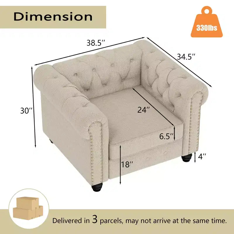 Divani Chesterfield a 3 posti in lino da 6 posti, set divano, poltrona, divanetto, divano trapuntato per soggiorno - Morden Fort