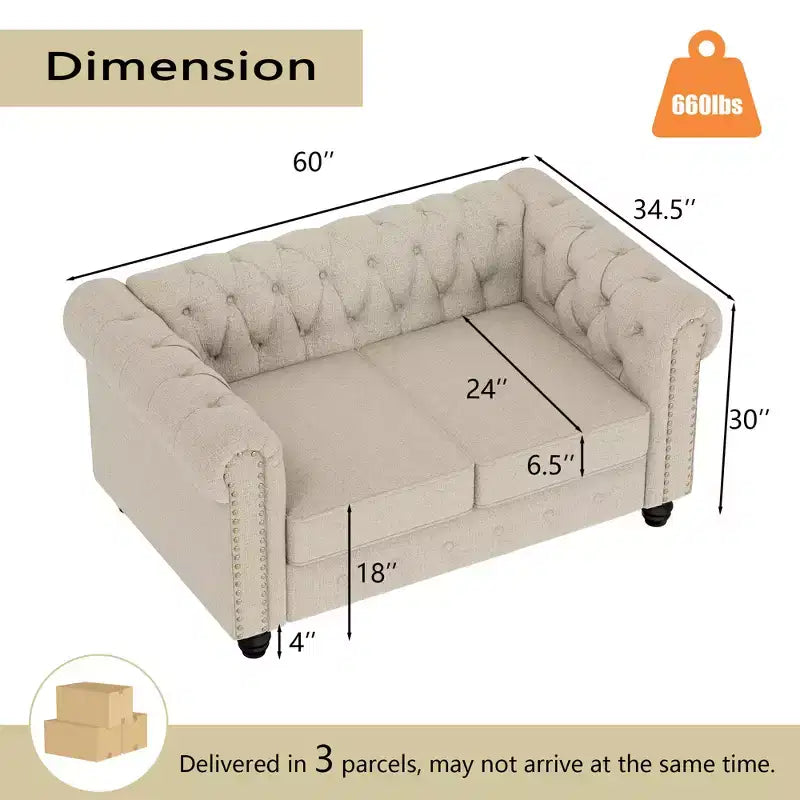 Divani Chesterfield a 3 posti in lino da 6 posti, set divano, poltrona, divanetto, divano trapuntato per soggiorno - Morden Fort