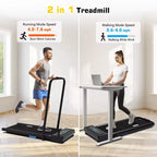 REDLIRO 2 in 1 Under Desk Folding Treadmills Walking Running Machine 7.6MPH for Home Office Black