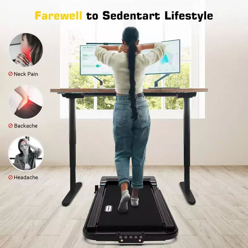 REDLIRO 2 in 1 Under Desk Folding Treadmills Walking Running Machine 7.6MPH for Home Office Black