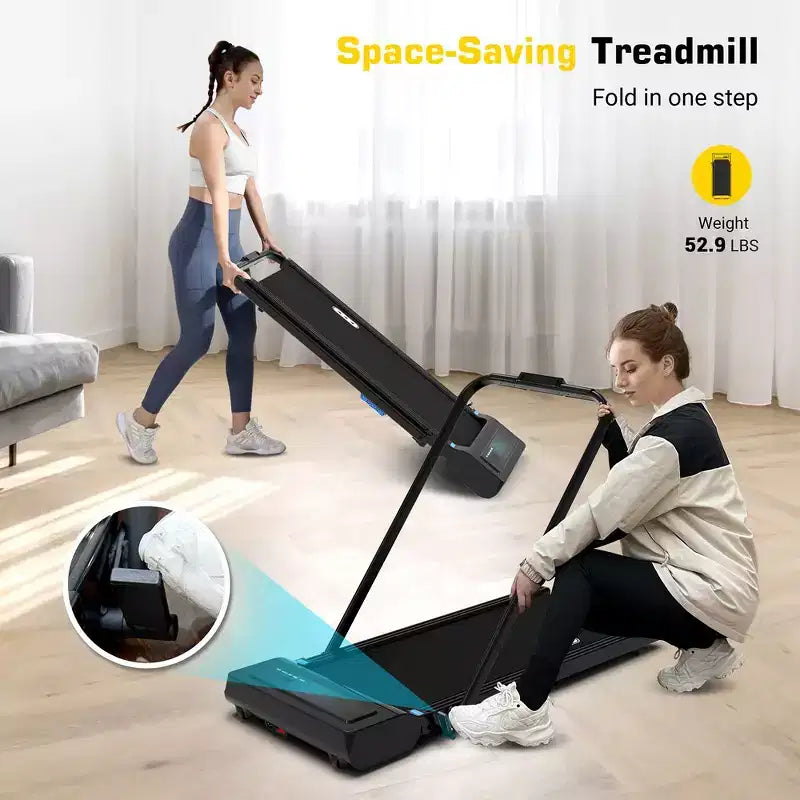 REDLIRO 2 in 1 Under Desk Folding Treadmills Walking Running Machine 7.6MPH for Home Office Black