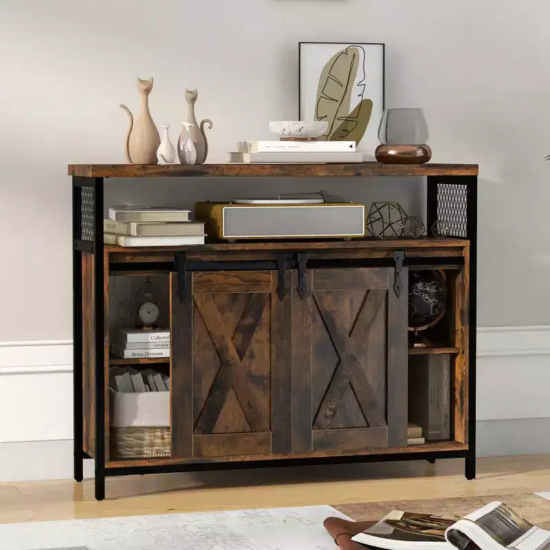 Costway Industrial Buffet Sideboard Cabinet with Spacious Table Top Adjustable Shelves