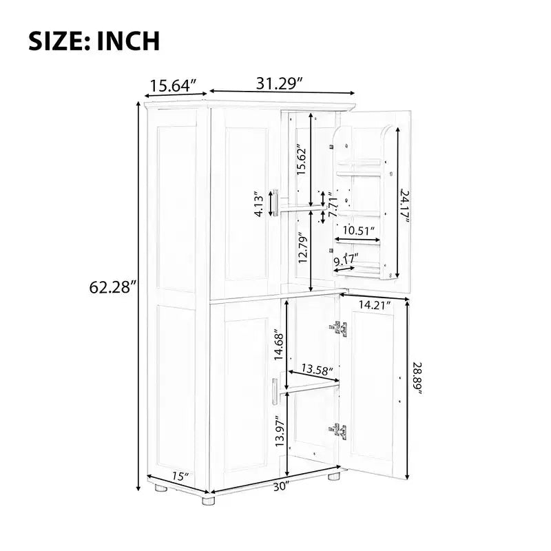 Tall Bathroom Storage Cabinets, Bathroom Floor Cabinet With 4 Doors, Adjustable Shelves, Free Standing Kitchen Pantry