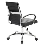 LeisureMod Benmar Ribbed Leather Office Chair - Mid-Century Modern Swivel & Tilt Executive Desk Chair - Chrome Base